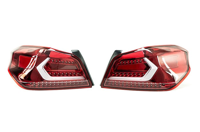 OLM Evolution Tail Lights (Clear Lens, Red Base, White Bar) - 2015-2021 Subaru WRX / STI